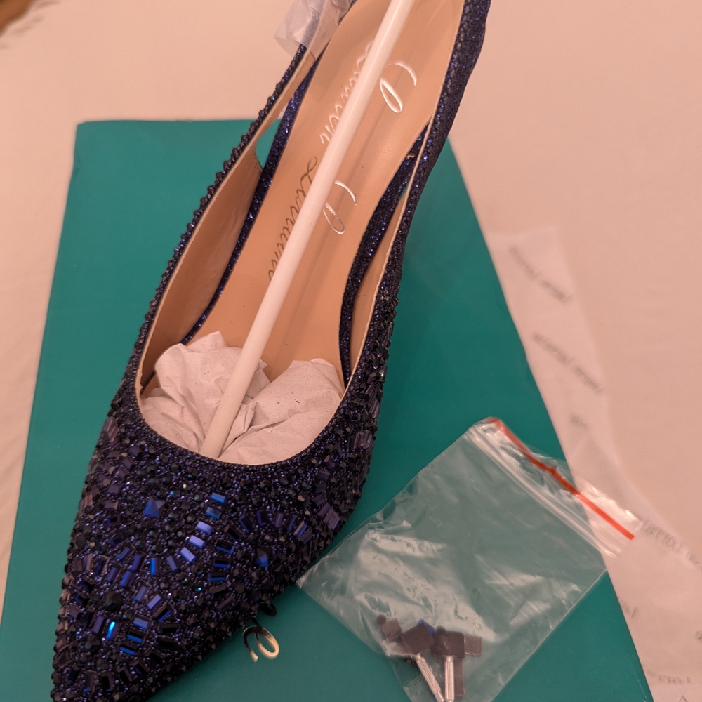 Lauren Lorraine Navy Embellished Heels